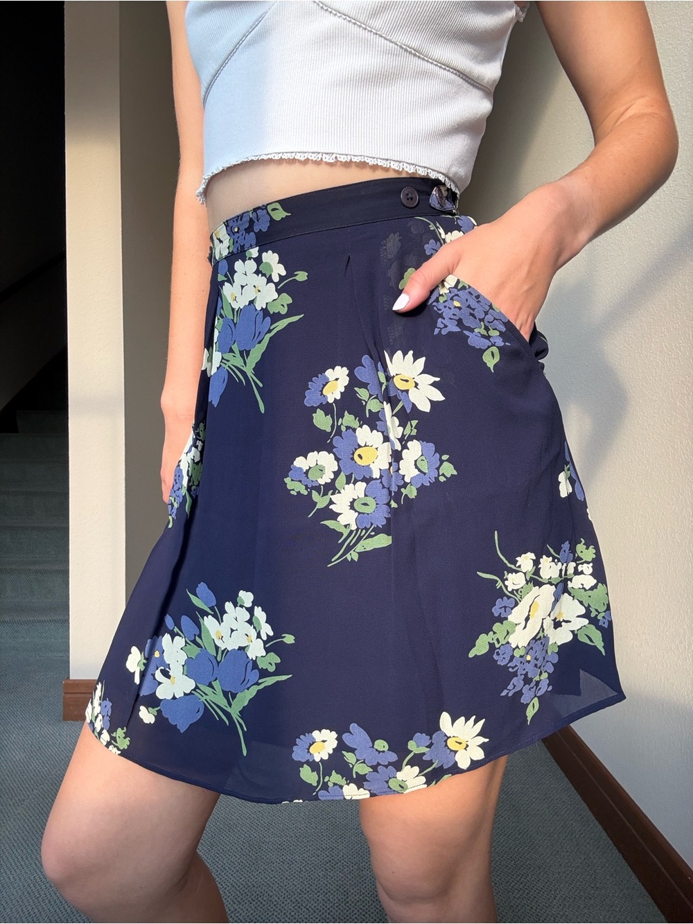 Banana Republic Navy Floral Skater Skirt